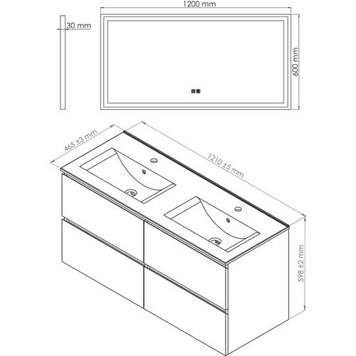 Meuble Salle De Bain Trendy - 120 Cm - Gris Mat - 4 Tiroirs - Plan Noir + Miroir Selena