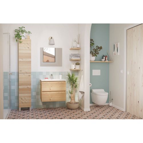 Meuble Salle De Bain à Suspendre Lila - 60cm - 2 Tiroirs -bois - Miroir