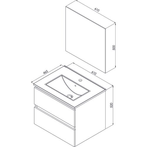 Meuble Salle De Bain à Suspendre Lila - 60cm - 2 Tiroirs -bois - Miroir