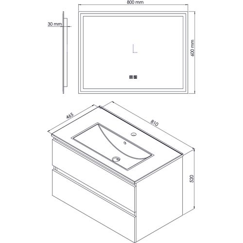 Meuble Salle De Bain à Suspendre Lila - 80cm - 2 Tiroirs - Blanc - Miroir LED Laura