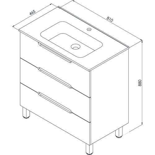 Meuble Salle De Bain à Poser Alaska -80cm - Bois - 3 Tiroirs