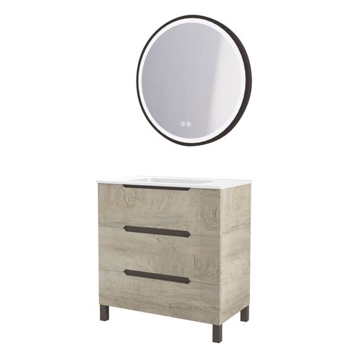 Meuble Salle De Bain à Poser Alaska -80cm - Bois - 3 Tiroirs - Miroir Alexine