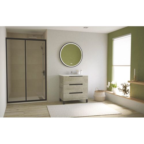 Meuble Salle De Bain à Poser Alaska -80cm - Bois - 3 Tiroirs - Miroir Alexine