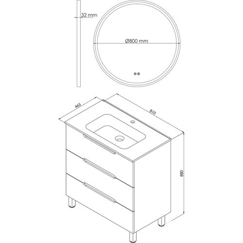 Meuble Salle De Bain à Poser Alaska -80cm - Bois - 3 Tiroirs - Miroir Alexine