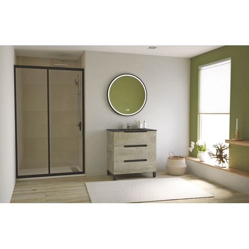 Meuble Salle De Bain à Poser Alaska -80cm - Bois - 3 Tiroirs - Plan Vasque Noir