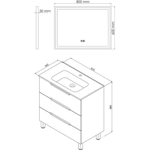 Meuble Salle De Bain à Poser Alaska -80cm - Bois - 3 Tiroirs - Plan Noir -mir Selena