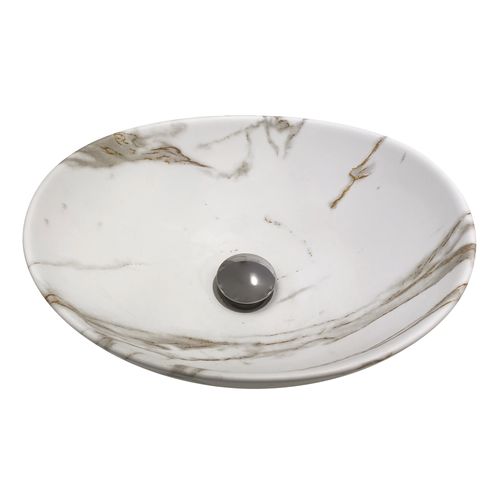 Vasque à Poser Hana - Céramique - Finition : Marbre Blanc - Dim : 40,5x33x14 Cm