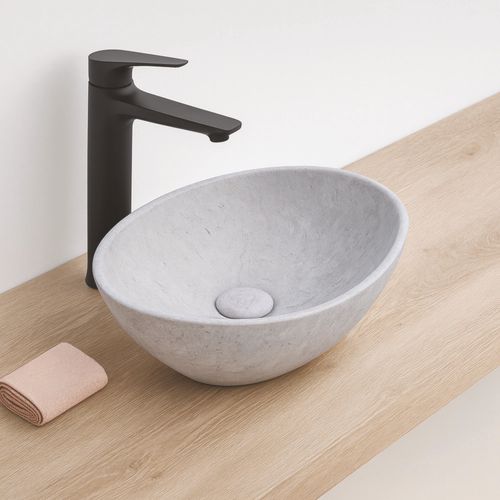 Vasque à Poser Hana - Céramique - Finition : Marbre Gris - Dim : 40,5x33x14 Cm
