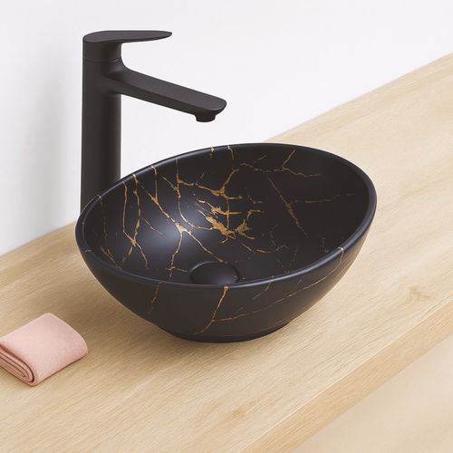 Vasque à Poser Hana - Céramique Marbre Noir - Dim : 40,5 X 33 X 14 Cm