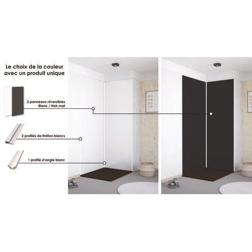 Pack Montage 2 Panneaux Muraux En Angle -  Blanc et Noir 120 Cm - Profilés Blancs