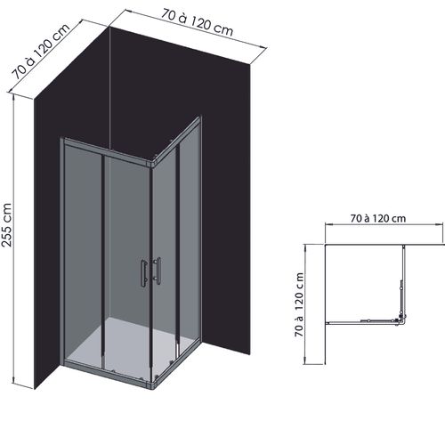 Pack Montage 2 Panneaux Muraux En Angle -  Blanc et Noir 120 Cm - Profilés Blancs
