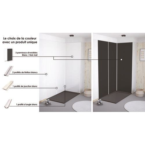 Pack Montage 3 Panneaux Muraux En Angle -  Blanc et Noir 200 Cm - Profilés Blancs