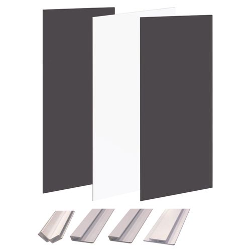 Pack Montage 3 Panneaux Muraux En Angle -  Blanc et Noir 200 Cm - Profilés Blancs