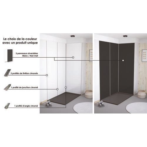 Pack Montage 3 Panneaux Muraux En Angle - Blanc et Noir 200 Cm - Profilé Chromé