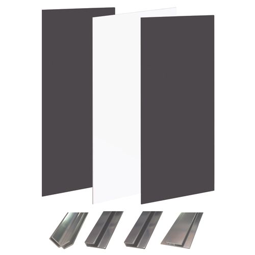 Pack Montage 3 Panneaux Muraux En Angle - Blanc et Noir 200 Cm - Profilé Chromé