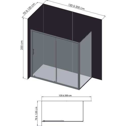 Pack Montage 3 Panneaux Muraux En Angle - Blanc et Noir 200 Cm - Profilé Chromé