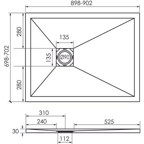 Receveur Nara - Résine Allégée - 70 X 90 Cm - Finition : Blanc - Bonde