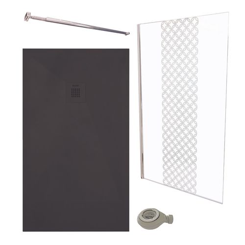 Pack Douche - Receveur Noir 120x80cm + Paroi En 120cm + Barre De Fixation