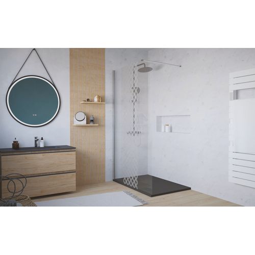 Pack Douche - Receveur Noir 120x80cm + Paroi En 120cm + Barre De Fixation