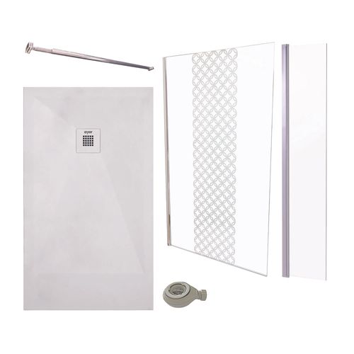 Pack Douche - Receveur Blanc 160x90cm, Paroi 120cm, Déflecteur, Barre Fixation