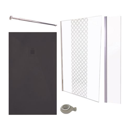 Pack Douche - Receveur Noir 160x90cm, Paroi 120cm, Déflecteur, Barre Fixation