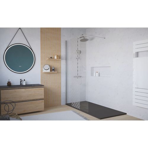 Pack Douche - Receveur Noir 160x80cm, Paroi 120cm, Déflecteur Et Barre Fixation