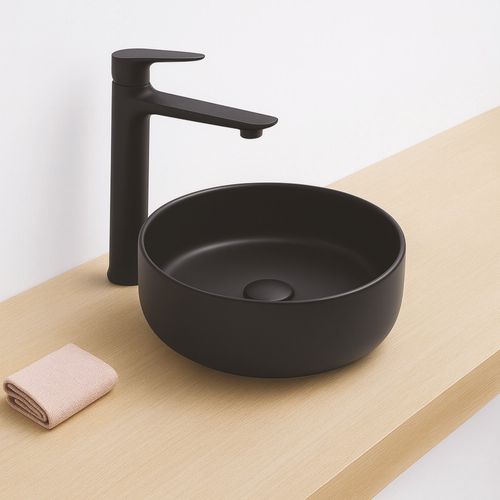 Vasque à Poser Ronde Nami - Céramique Noir Mat - Dim : D.34,6 X 11,4 Cm