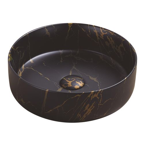Vasque à Poser Ronde Nami - Céramique Marbre Noir - Dim : D.34,6x11,4cm