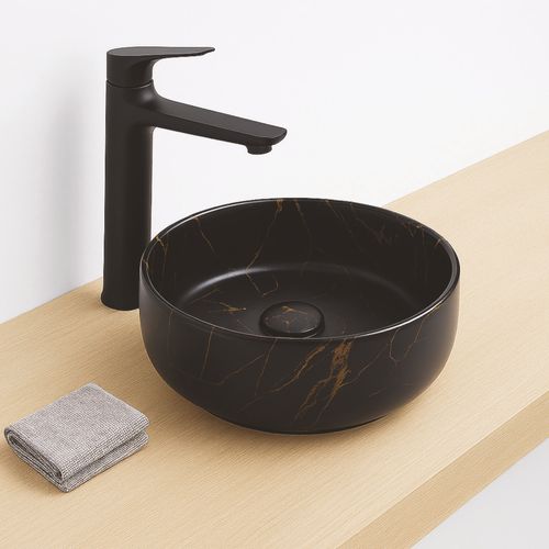 Vasque à Poser Ronde Nami - Céramique Marbre Noir - Dim : D.34,6x11,4cm