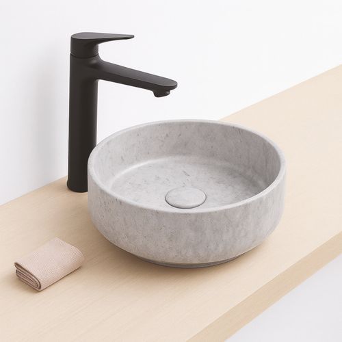 Vasque à Poser Ronde Nami - Céramique Marbre Gris - Dim : D.34,6 X 11,4cm