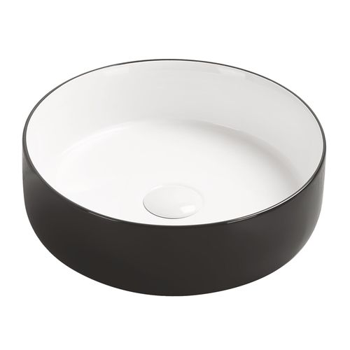 Vasque à Poser Ronde Nami - Céramique Bicolor Blanc et Noir - Dim : D.34,6 X 11,4cm