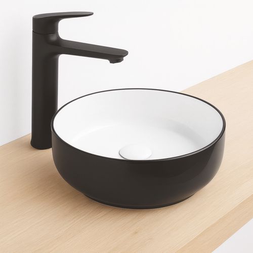 Vasque à Poser Ronde Nami - Céramique Bicolor Blanc et Noir - Dim : D.34,6 X 11,4cm