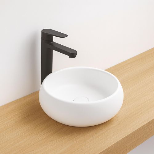 Vasque Ronde à Poser Sora - Céramique Blanche Mat - Dim : D.36 X H.12 Cm