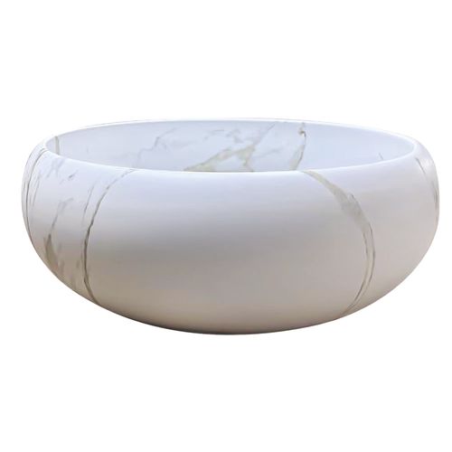 Vasque Ronde à Poser Sora - Céramique - Marbre Blanc - Dim : D.36 X H.12 Cm