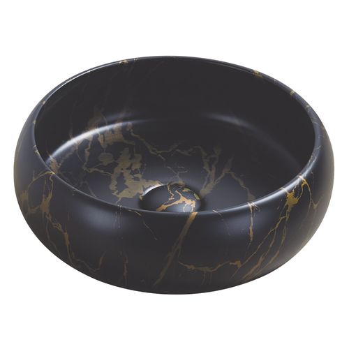 Vasque Ronde à Poser Sora - Céramique - Marbre Noir - Dim : D.36 X H.12 Cm