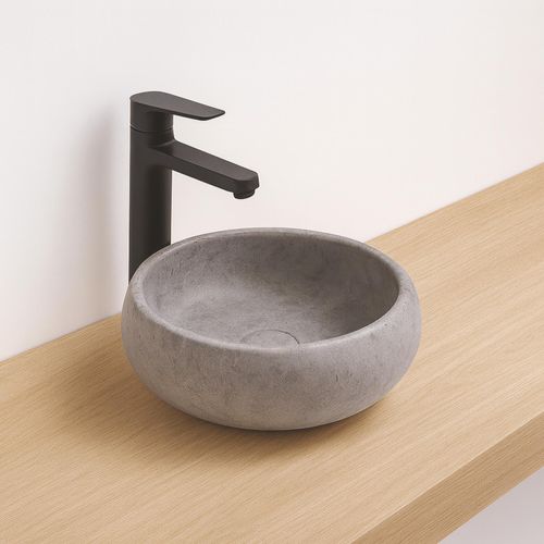 Vasque Ronde à Poser Sora - Céramique - Marbre Gris - Dim : D.36 X H.12 Cm