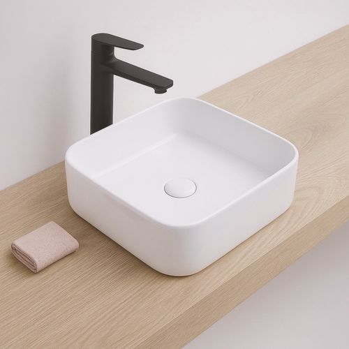Vasque à Poser Carré Lys - Céramique Blanche Brillant - Dim : 37 X 37 X 11 Cm