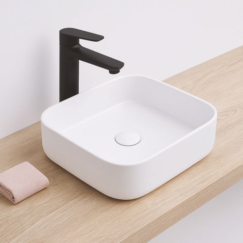 Vasque à Poser Carré Lys - Céramique Blanche Matte - Dim : 37 X 37 X 11 Cm