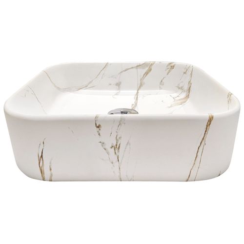 Vasque à Poser Carré Lys - Céramique Marbre Blanc - Dim : 37 X 37 X 11 Cm