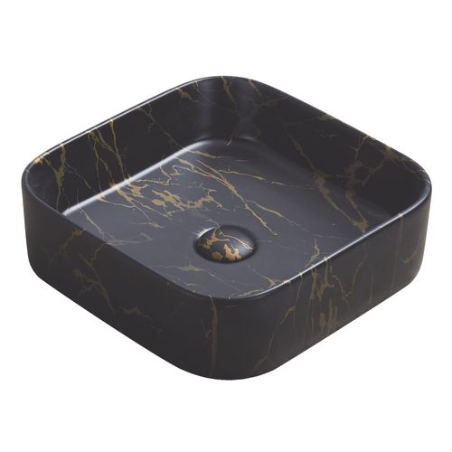 Vasque à Poser Carré Lys - Céramique Marbre Noir - Dim : 37 X 37 X 11 Cm