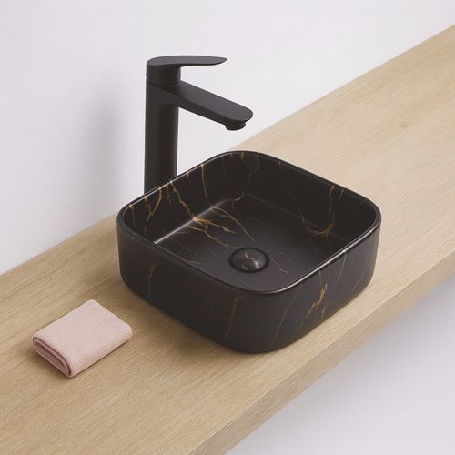 Vasque à Poser Carré Lys - Céramique Marbre Noir - Dim : 37 X 37 X 11 Cm