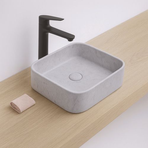 Vasque à Poser Carré Lys - Céramique - Finition Béton - Dim : 37 X 37 X 11 Cm