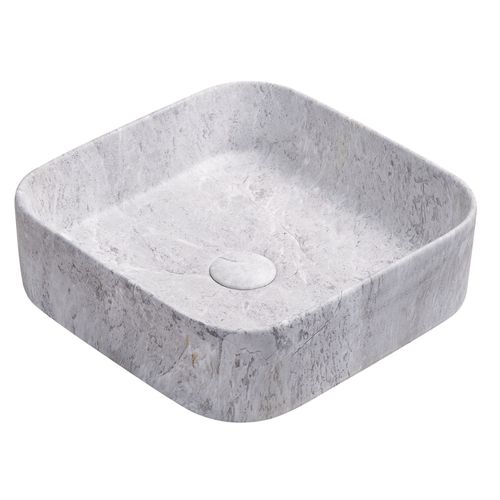Vasque à Poser Carré Lys - Céramique Marbre Gris - Dim : 37 X 37 X 11 Cm