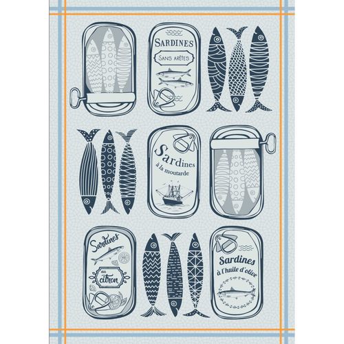 Torchon En Coton Sardines Cuisine - 50x70 Cm - Bleu Marine