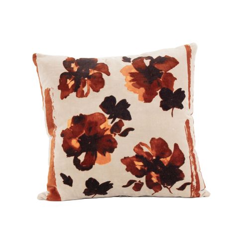 Coussin Floral En Velours - 45x45 Cm - Naturel