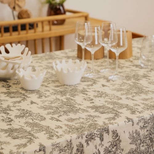 Nappe Toile De Jouy Rectangulaire Plastifiée - 250x150 Cm - Gris Foncé