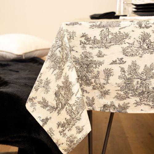 Nappe Toile De Jouy Rectangulaire Plastifiée - 250x150 Cm - Gris Foncé