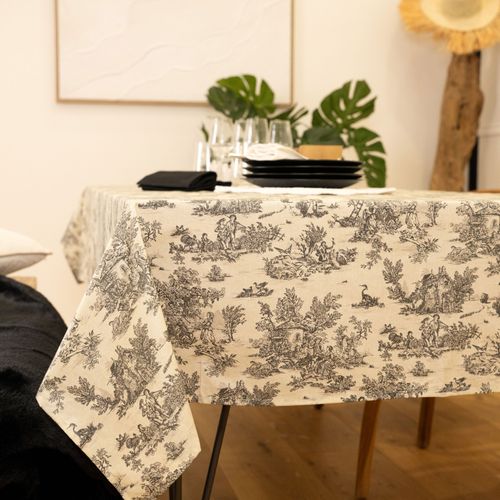 Nappe Toile De Jouy Rectangulaire Plastifiée - 250x150 Cm - Gris Foncé