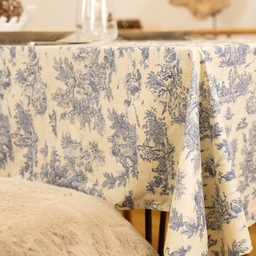 Nappe Toile De Jouy Rectangulaire Plastifiée - 250x150 Cm - Bleu