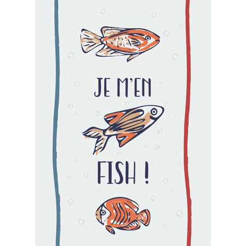 Lot De 3 Torchons Message Poissons En Coton - 50x70 Cm - Ecru